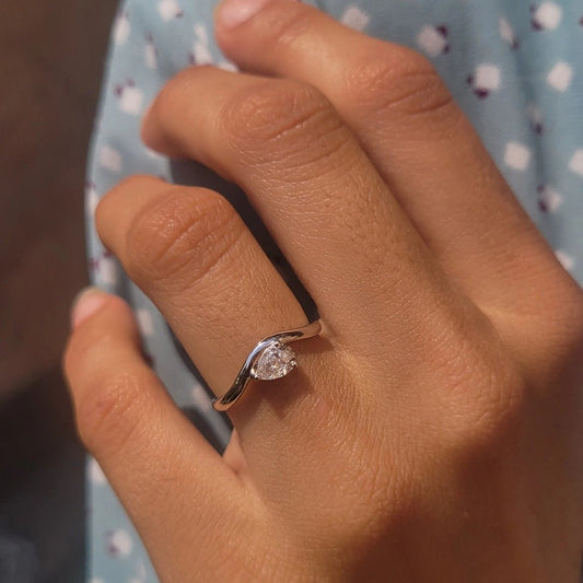 0.50 Ct Pear Cut East West Lab Grown Diamond Solitaire Ring in 14K White Gold - Riant Fine Jewelry LLC