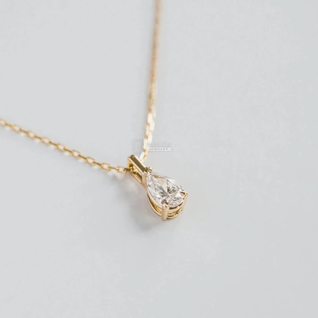 1 Ct Pear Solitaire Moissanite Pendant In 18K Gold - Riant Fine Jewelry
