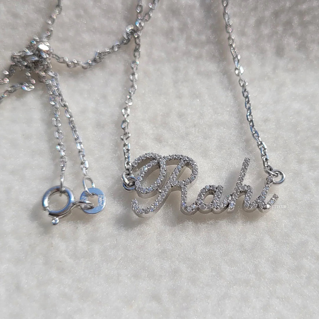 Elegant gold name necklace with diamonds