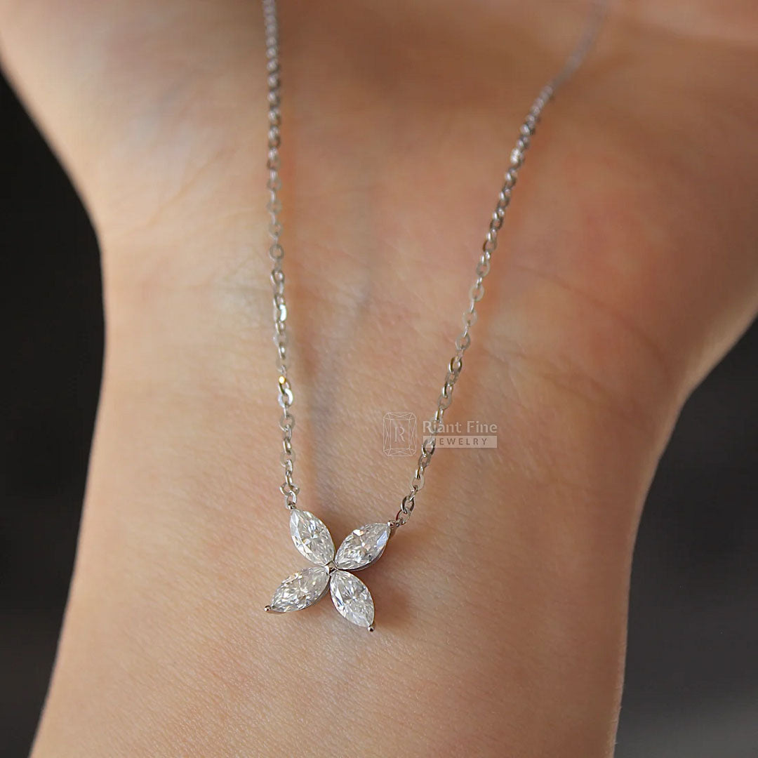 Flower Pendant with Marquise Diamonds