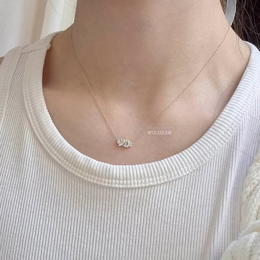 14K Gold Multi Shape Moissanite Pendant Necklace - Riant Fine Jewelry