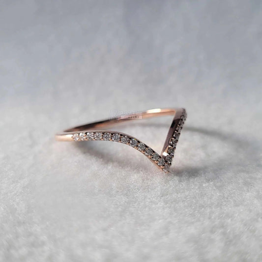 14K Rose Gold Curved Wedding Bands with Diamonds - Riant Fine Jewelry LLC