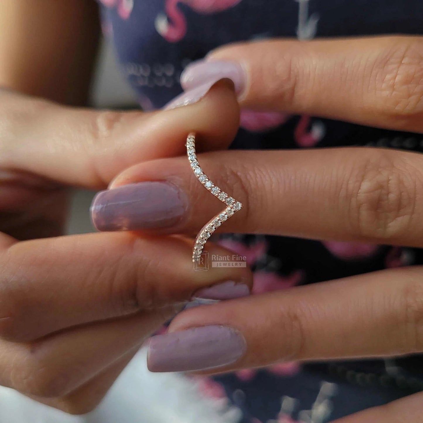 14K Rose Gold Curved Wedding Bands with Diamonds - Riant Fine Jewelry LLC