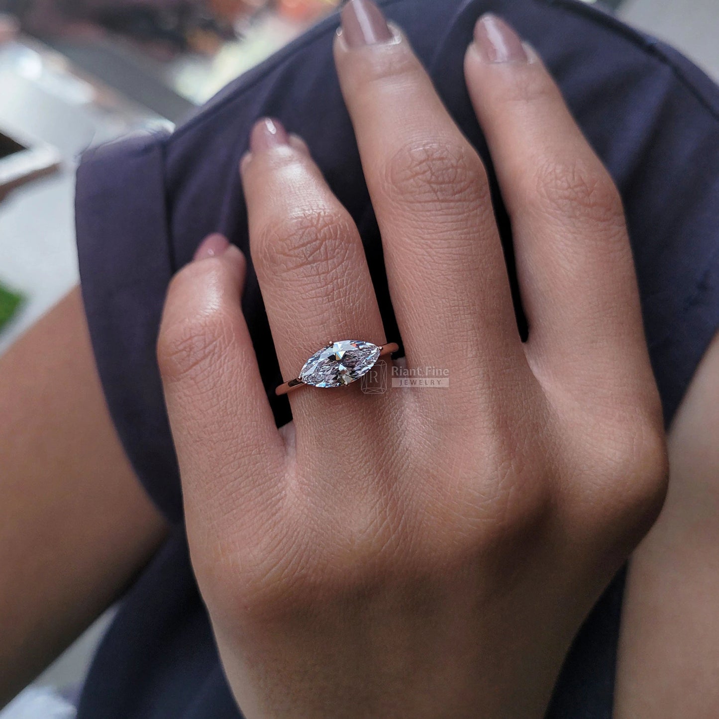 1.5 Ct East West Marquise Cut Lab Grown Diamond Solitaire Ring - Riant Fine Jewelry LLC
