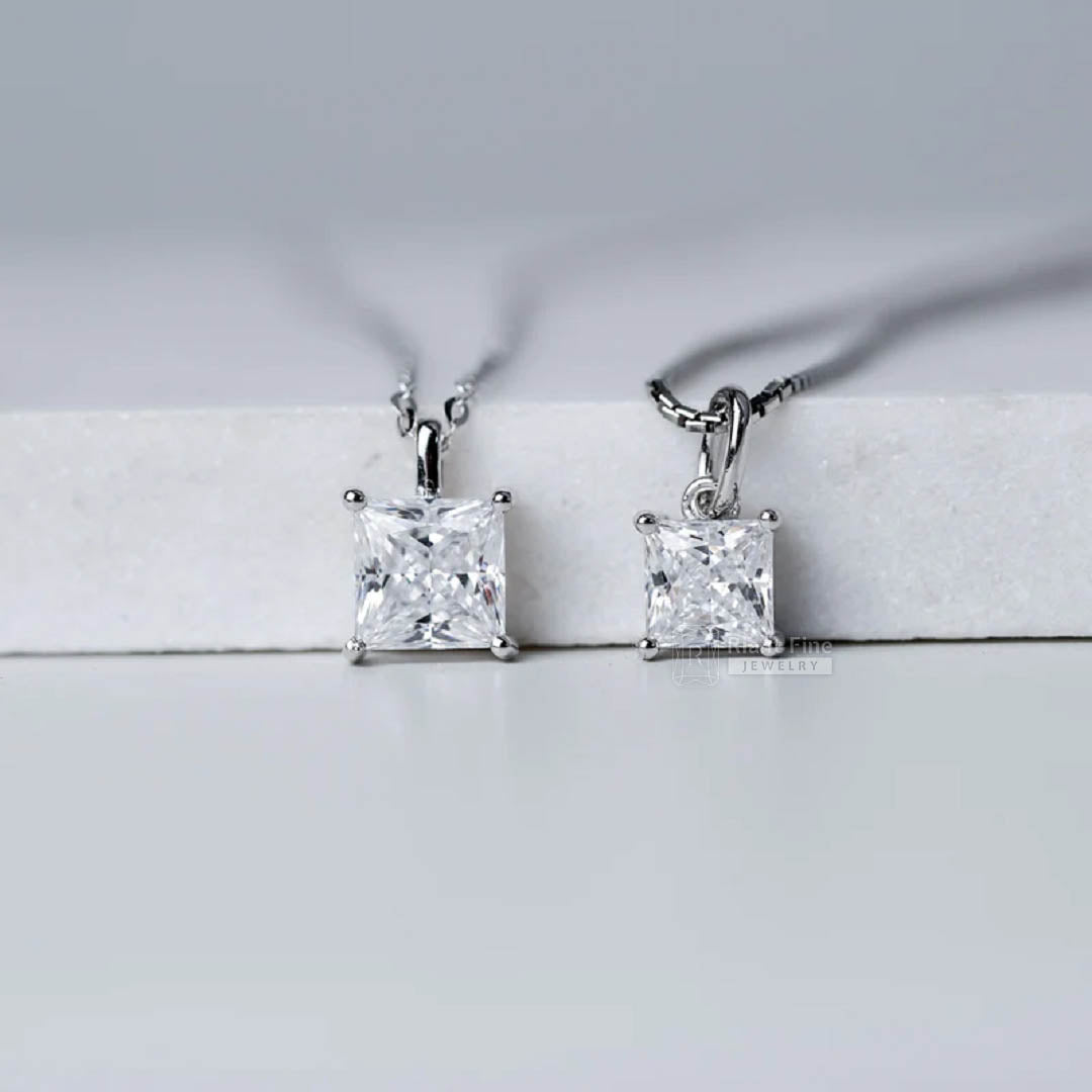 1.5 Ct Princess Cut Solitaire Moissanite Pendant - Riant Fine Jewelry