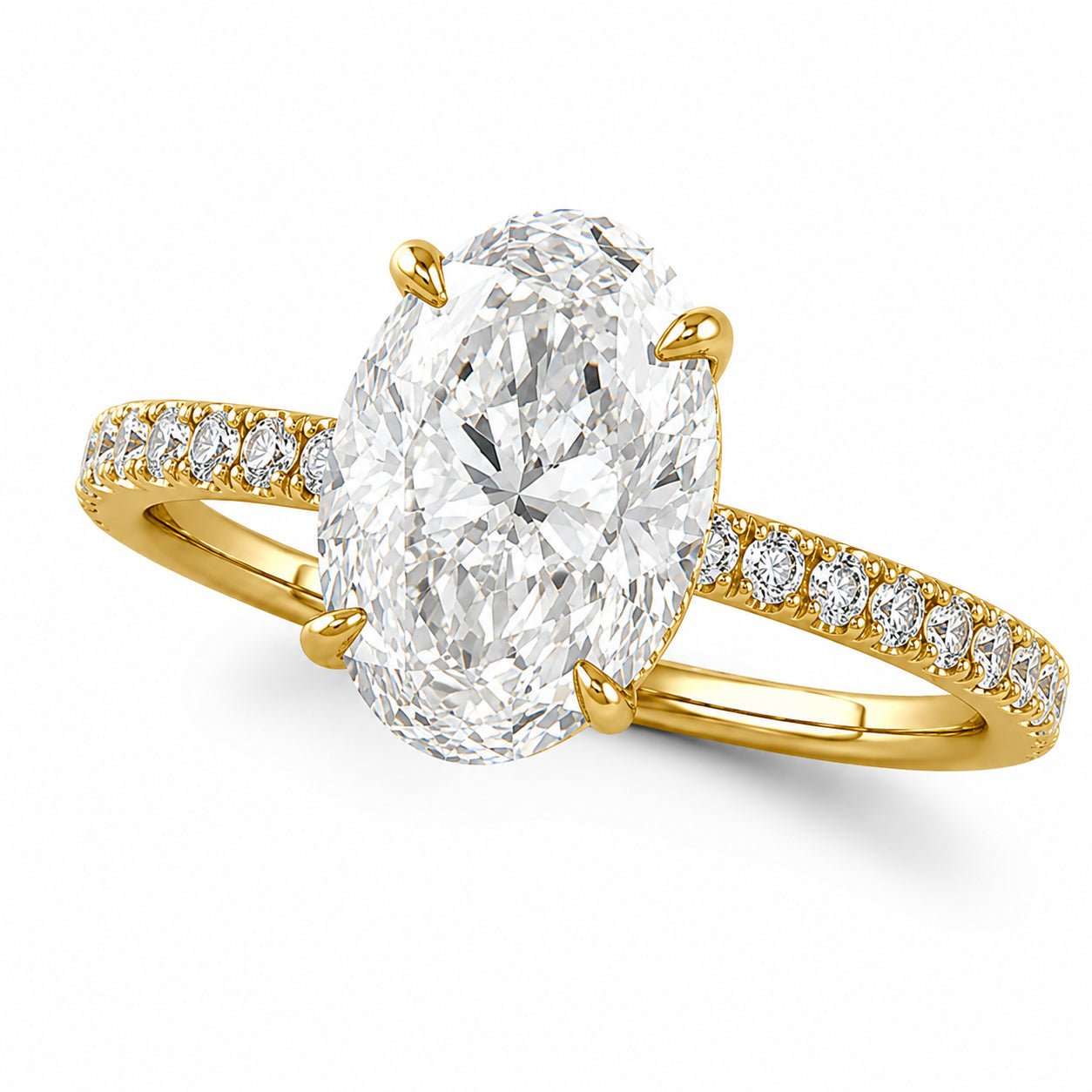 2 Ct Oval Lab Grown Diamond Hidden Halo Engagement Ring in 14K Yellow Gold - Riant Fine Jewelry LLC