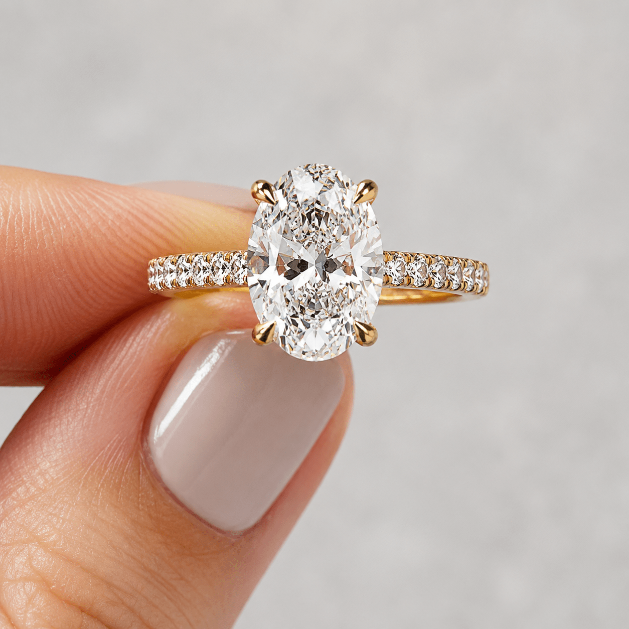 3 Ct Oval Lab Grown Diamond Hidden Halo Engagement Ring in 14K Yellow Gold - Riant Fine Jewelry LLC