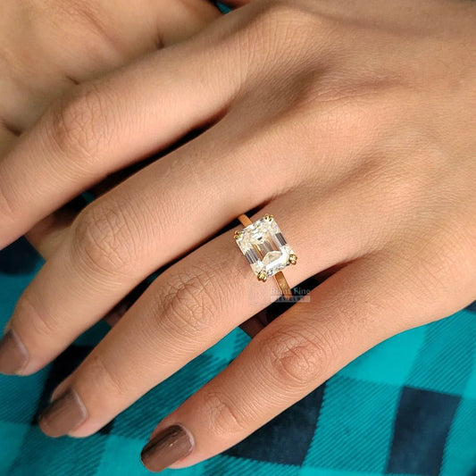 4 Ct East West Emerald Lab Diamond Engagement Ring - Riant Fine Jewelry