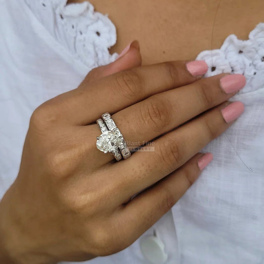 4 Ct Oval Moissanite Diamond Wedding Ring Set In 14K Gold - Riant Fine Jewelry LLC