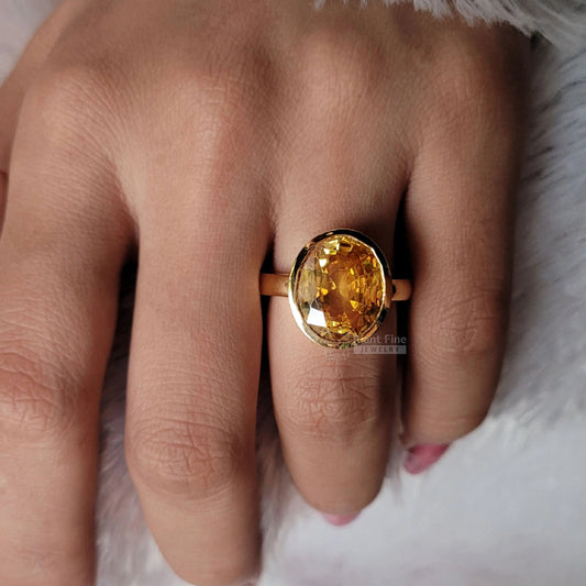 8 Ct Oval Cut Fancy Yellow Sapphire Bezel Engagement Ring - Riant Fine Jewelry LLC
