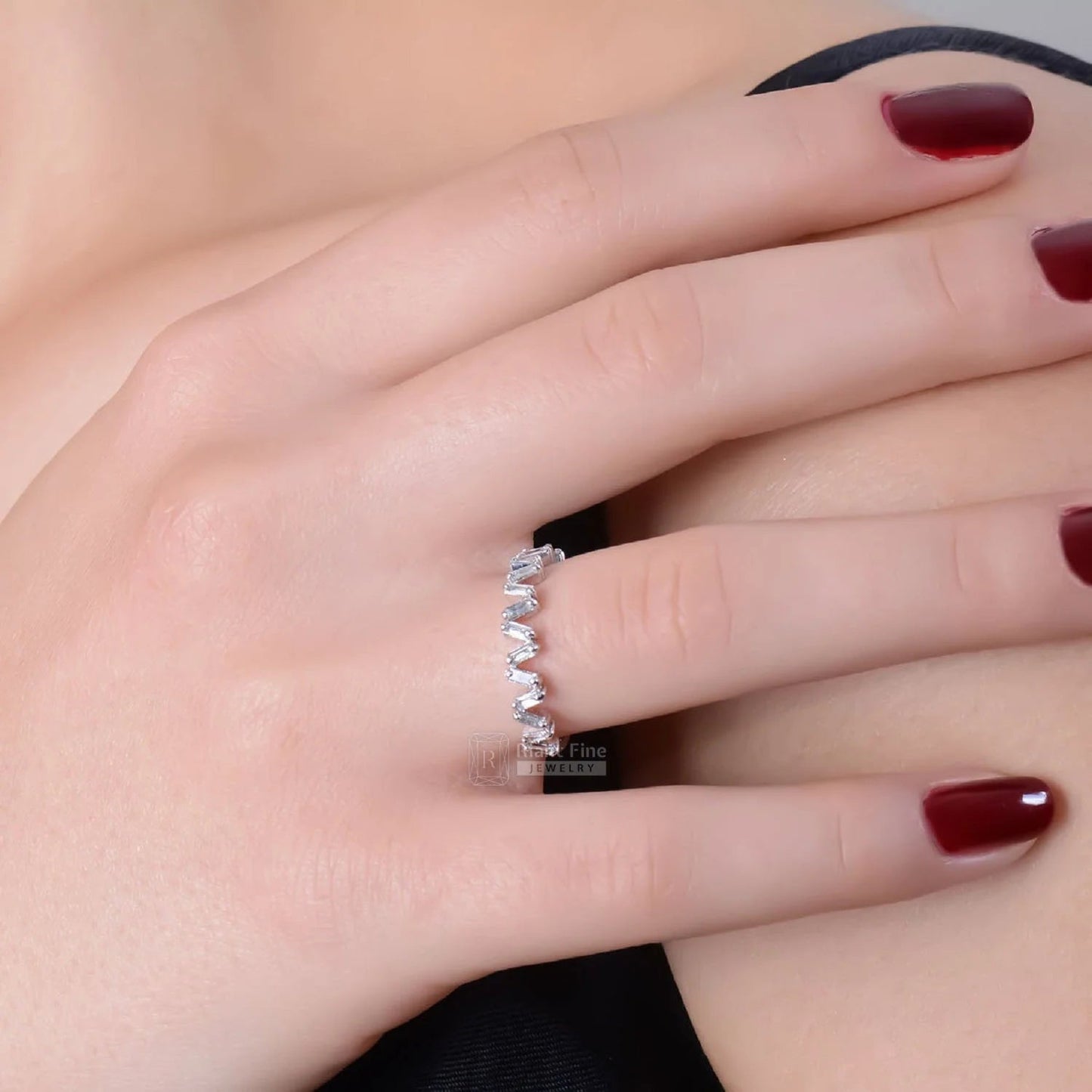 Baguette Lab Grown Diamond Half Eternity Wedding Band - Riant Fine Jewelry LLC