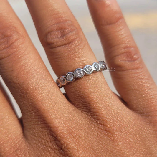 Bezel Set Round Diamond Half Eternity Wedding Band - Riant Fine Jewelry
