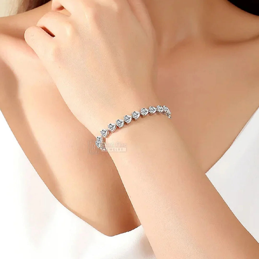 Heart Cut Moissanite Tennis Bracelet 14K
