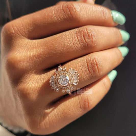 Cluster Halo Round Diamond Art Deco Engagement Ring - Riant Fine Jewelry