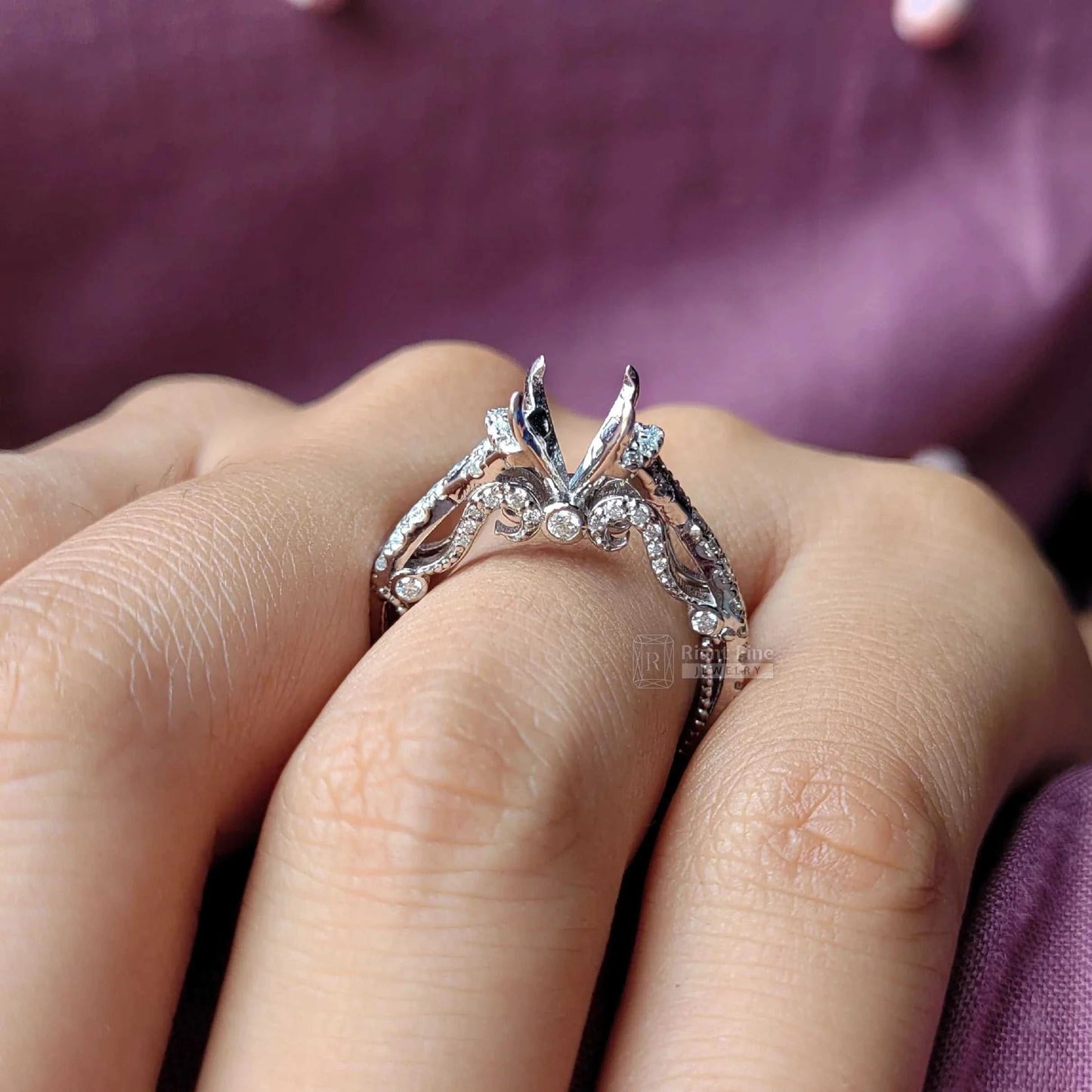 Custom Semi Mount Unique Diamond Engagement Ring 14K Gold - Riant Fine Jewelry LLC