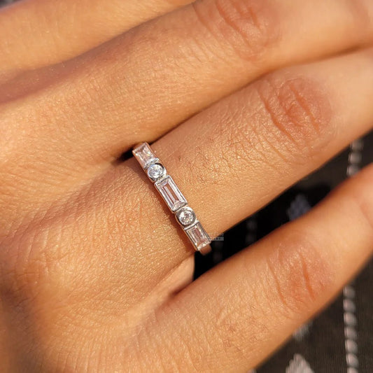 Dainty Baguette Lab Diamond White Gold Band - Riant Fine Jewelry LLC
