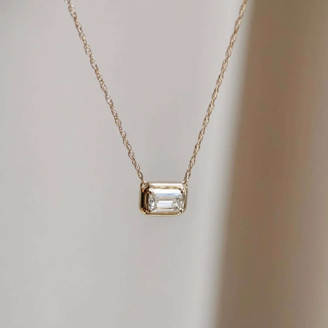 Bezel Set Emerald Moissanite Pendant For Her