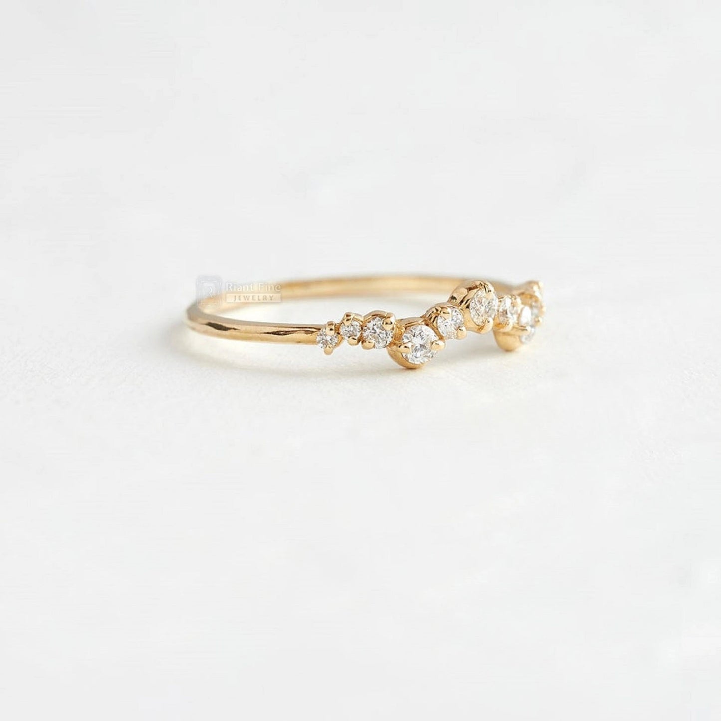 Dainty Round Diamond Wedding Band 14K Yellow Gold - Riant Fine Jewelry LLC
