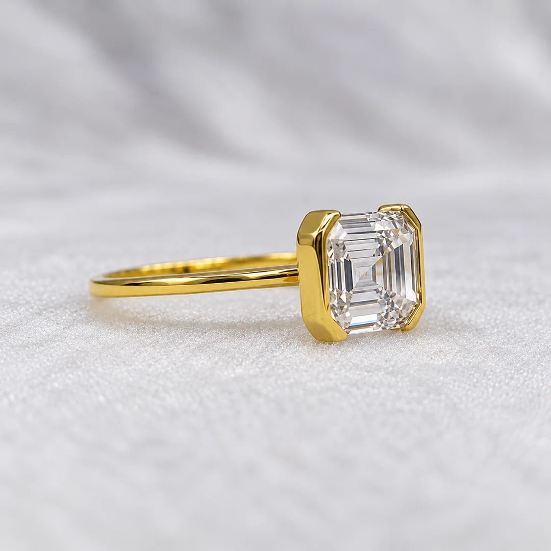 East West Emerald Lab Diamond Engagement Ring in 14K Gold - Riant Fine Jewelry LLC