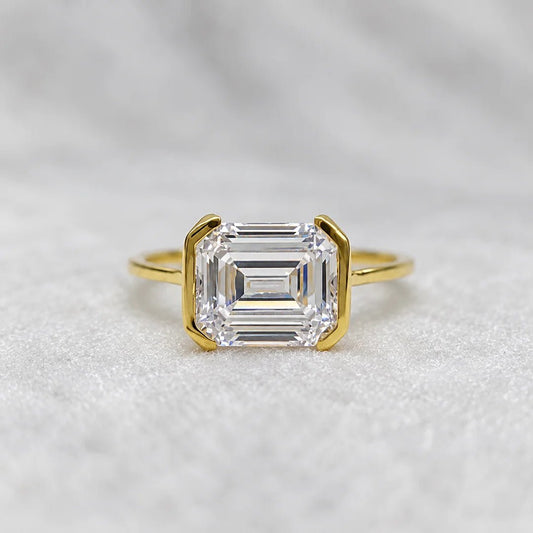 East West Emerald Lab Diamond Engagement Ring in 14K Gold - Riant Fine Jewelry LLC