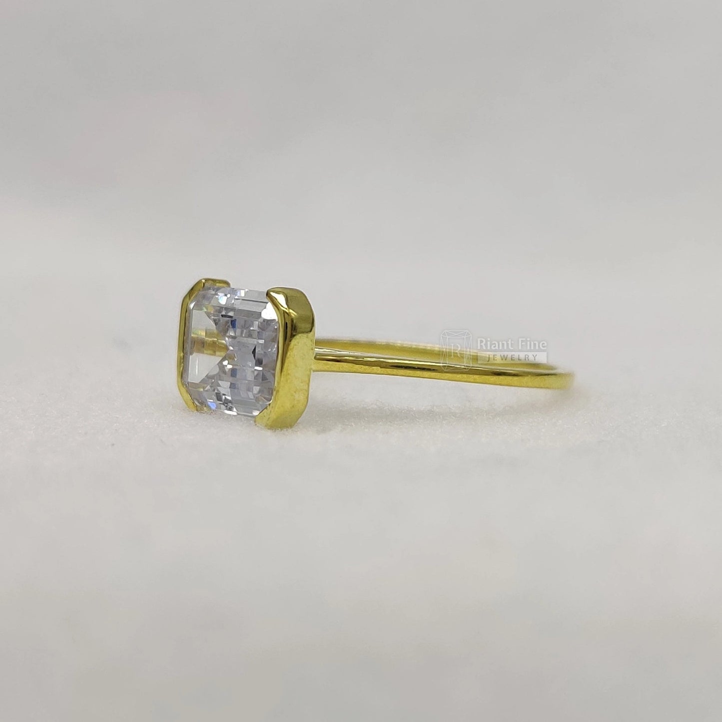 East West Emerald Lab Diamond Engagement Ring in 14K Gold - Riant Fine Jewelry LLC