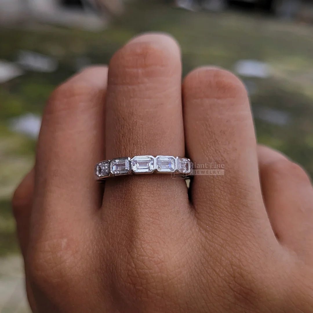 East West Emerald Lab Diamond Eternity Wedding Band - Riant Fine Jewelry LLC