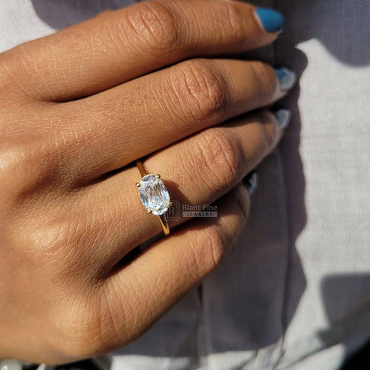 East West Oval Diamond Milgrain Set Engagement Ring - Riant Fine Jewelry