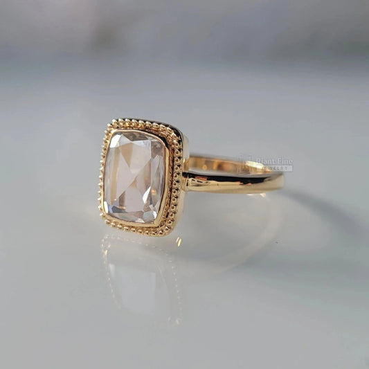 Elongated Cushion Cut Moissanite Ring in 14K Gold - Riant Fine Jewelry LLC