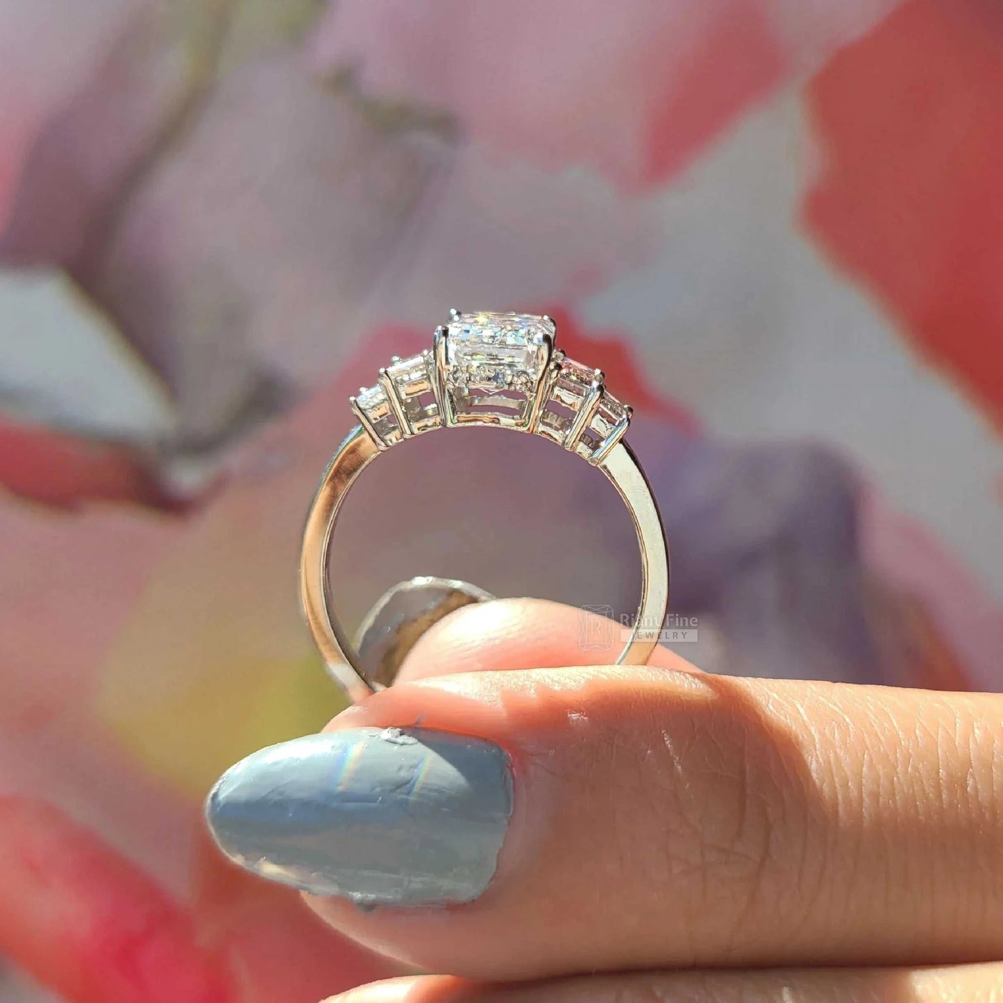 Emerald Cut Five Stone Lab Grown Diamond Engagement Ring - Riant Fine Jewelry LLC