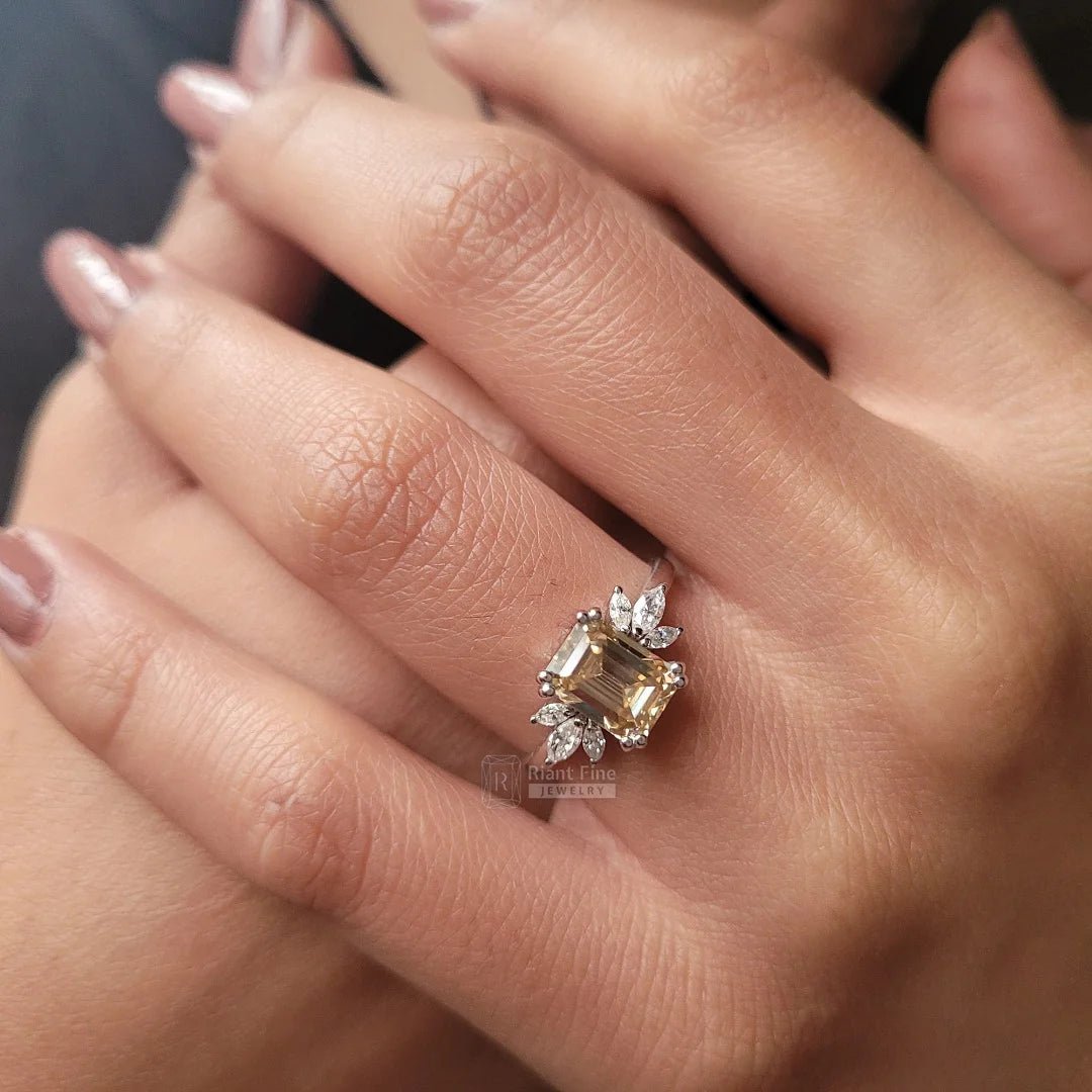 Emerald Cut Yellow Moissanite Engagement Ring For Women - Riant Fine Jewelry LLC