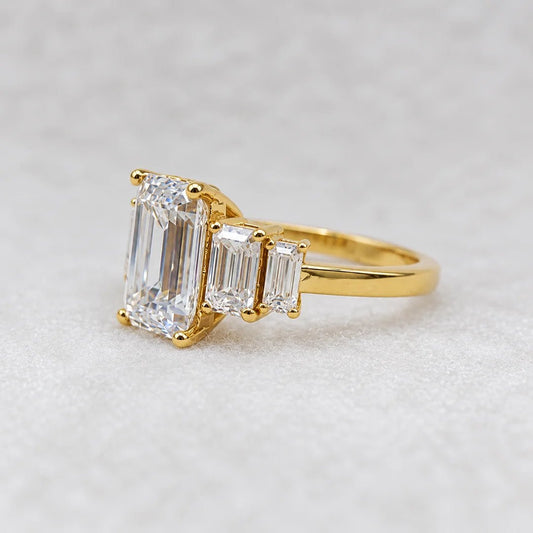 Five Stone 2 Ct Emerald Cut Moissanite Engagement Ring - Riant Fine Jewelry LLC