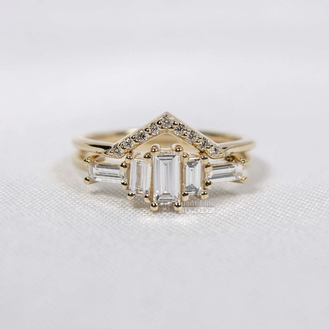 Five Stone Baguette Diamond Ring Set - Riant Fine Jewelry