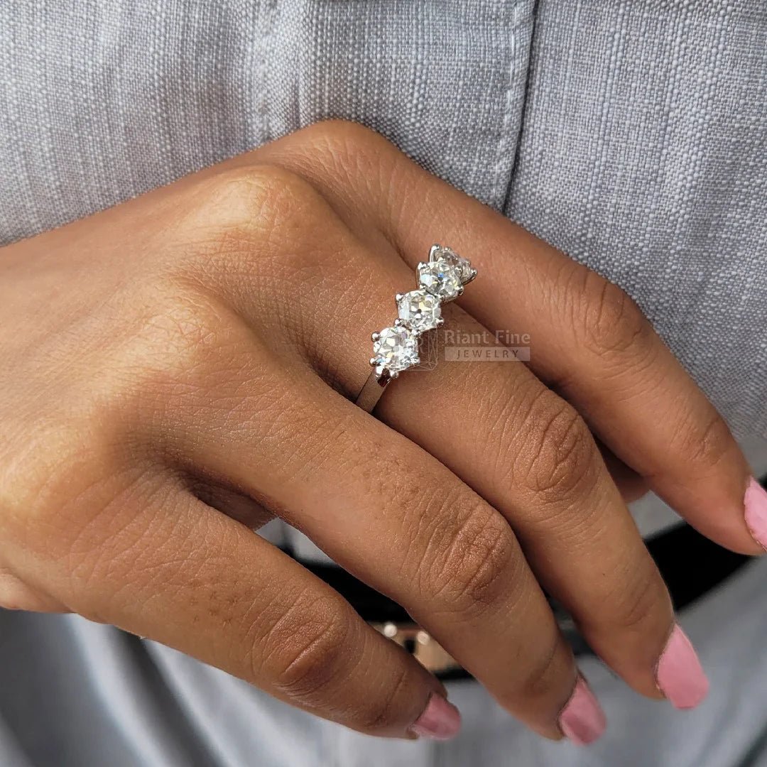 Four Stone Round Moissanite Wedding Band in 14K Gold - Riant Fine Jewelry LLC