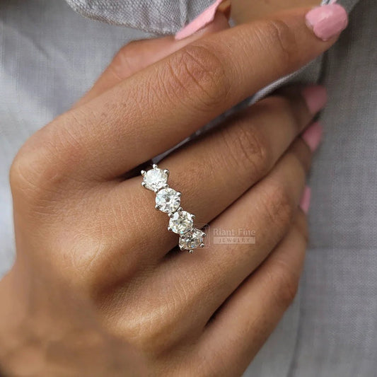 Four Stone Round Moissanite Wedding Band in 14K Gold - Riant Fine Jewelry LLC