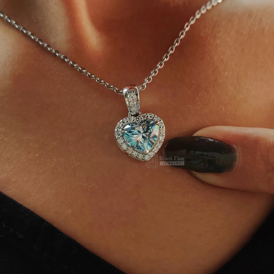 Heart Shape Blue Sapphire Pendant in 14K White Gold - Riant Fine Jewelry LLC