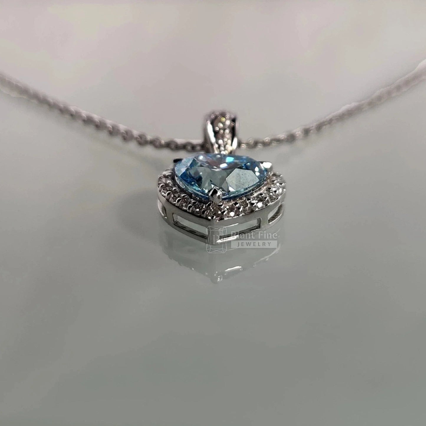 Heart Shape Blue Sapphire Pendant in 14K White Gold - Riant Fine Jewelry LLC