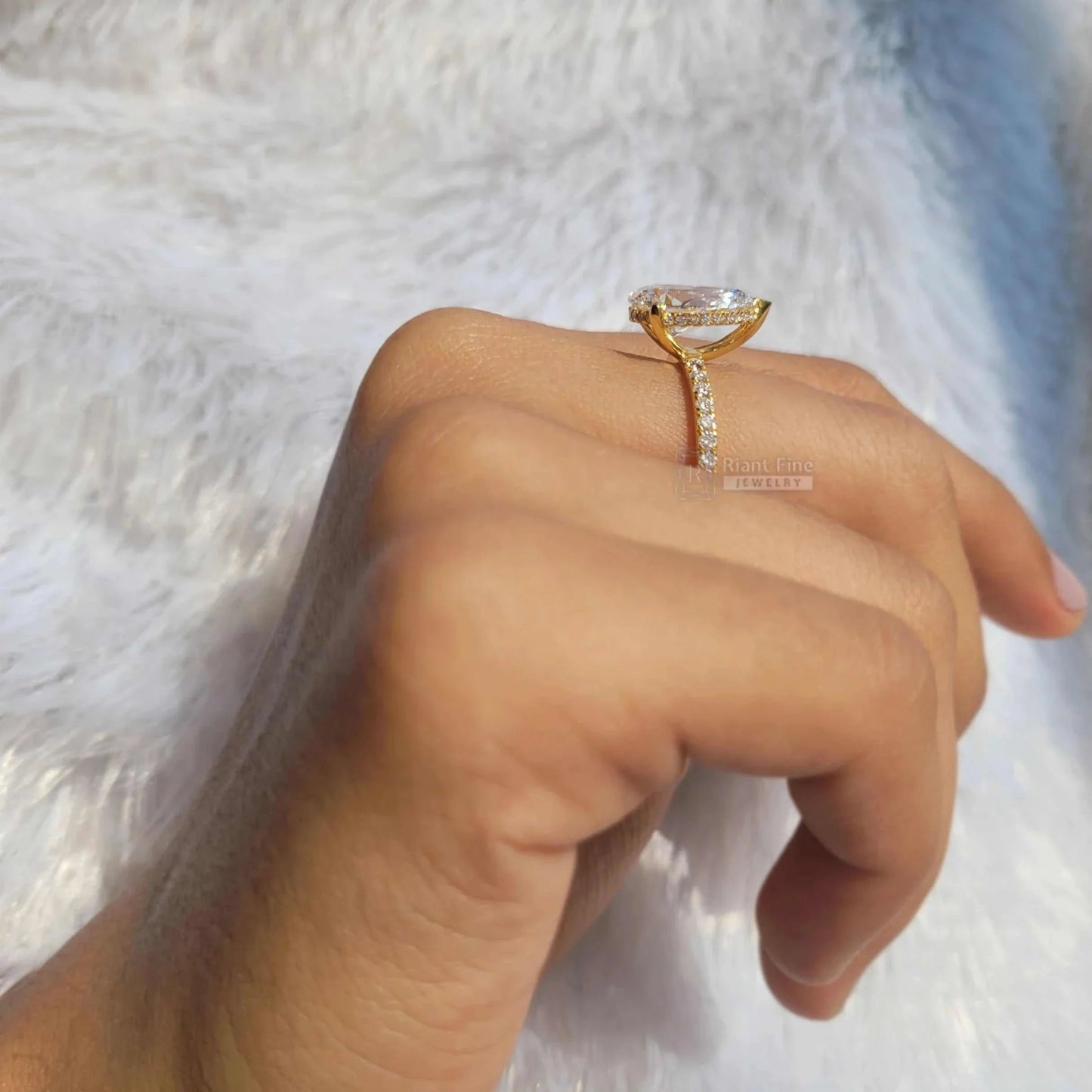 Hidden Halo Pear Cut Lab Diamond Engagement Ring - Riant Fine Jewelry LLC