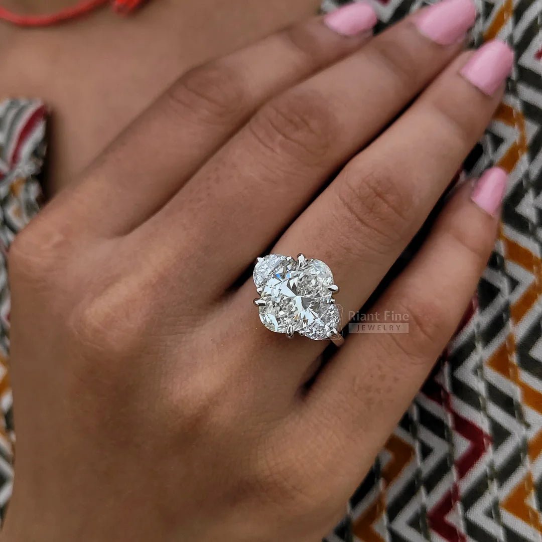 Oval Cut Moissanite Three Stone Engagement Ring in 14K Gold - Riant Fine Jewelry LLC