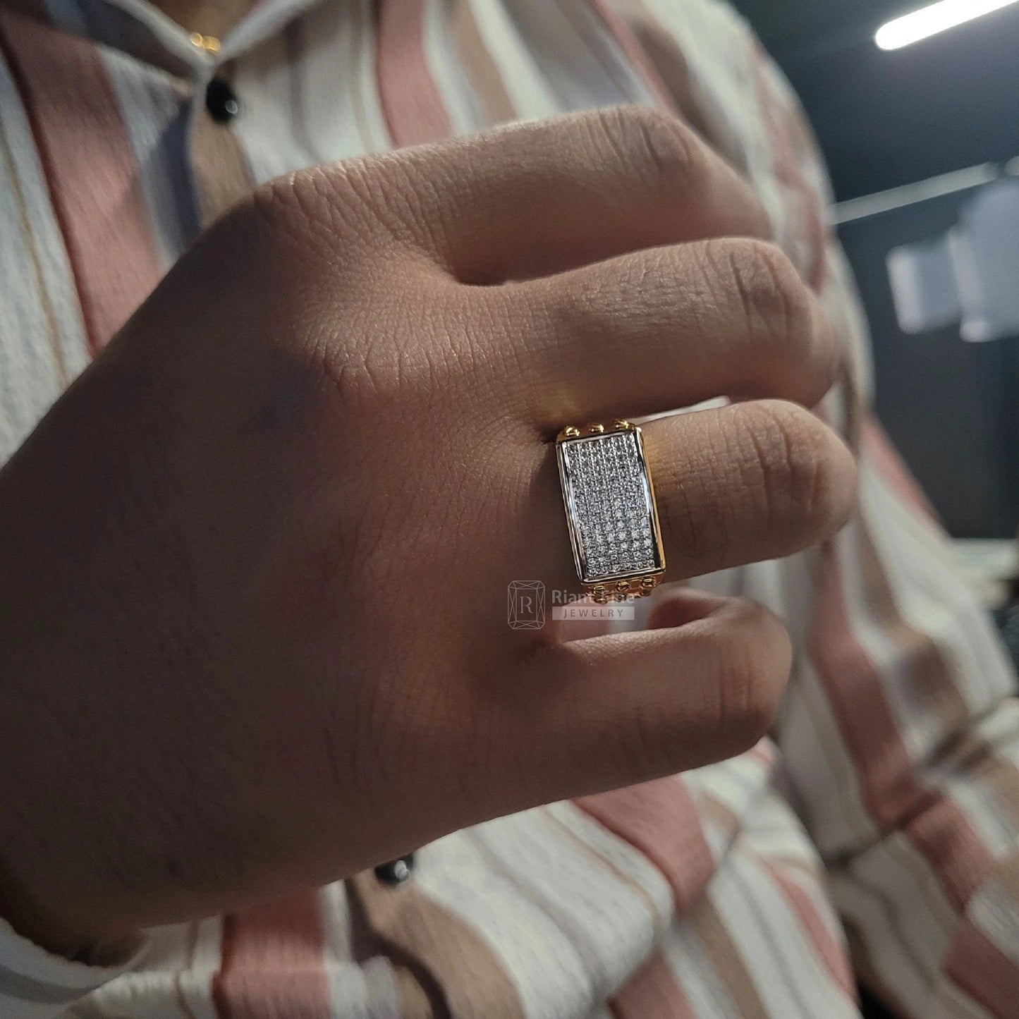 Pave Set Lab Grown Diamond Men's Ring in 14K Gold - Riant Fine Jewelry LLC