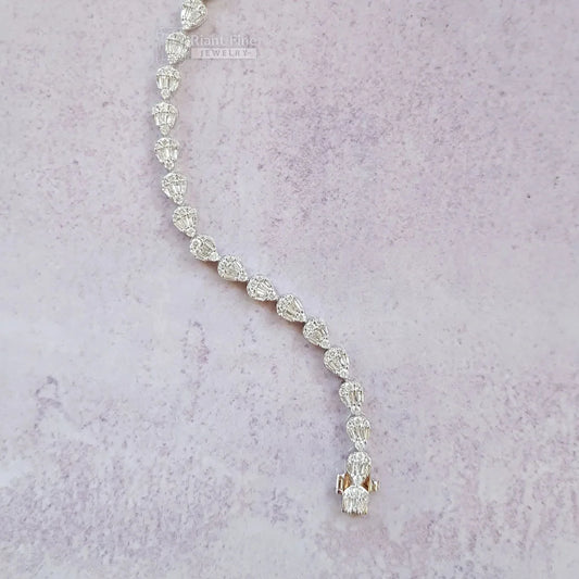 Pear shaped moissanite tennis bracelet close up