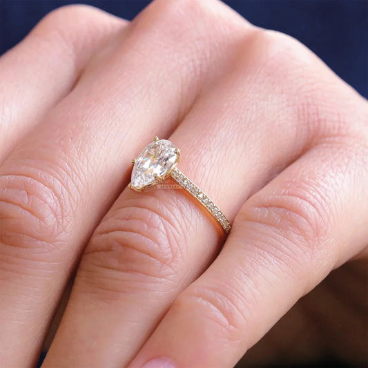 Pear Shaped Lab Grown Diamond Unique Engagement Ring - Riant Fine Jewelry LLC