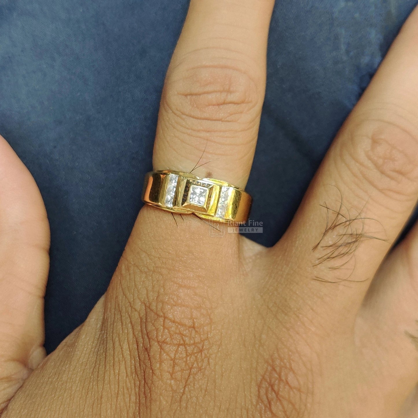 Princess Lab Grown Diamond Men's Wedding Band in 14K Gold - Riant Fine Jewelry LLC