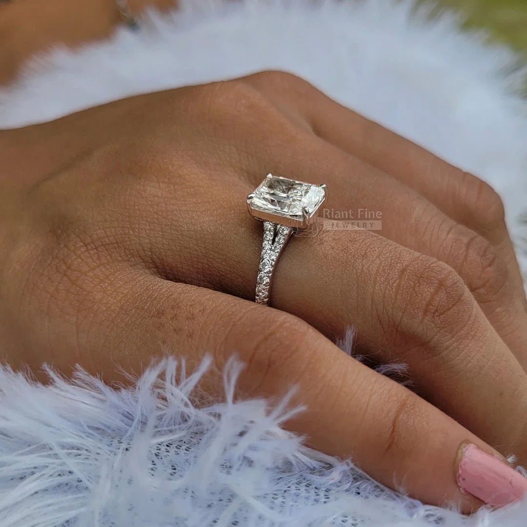 Radiant Cut Lab Diamond Split Shank Engagement Ring - Riant Fine Jewelry LLC