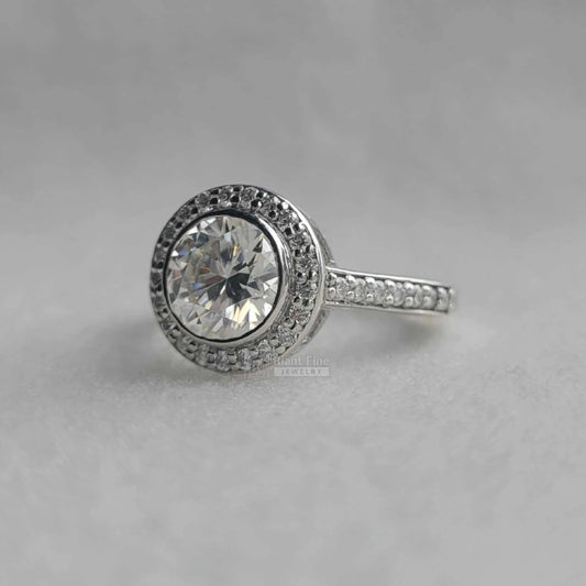 Round Cut Diamond Bezel Set Halo Engagement Rings - Riant Fine Jewelry LLC