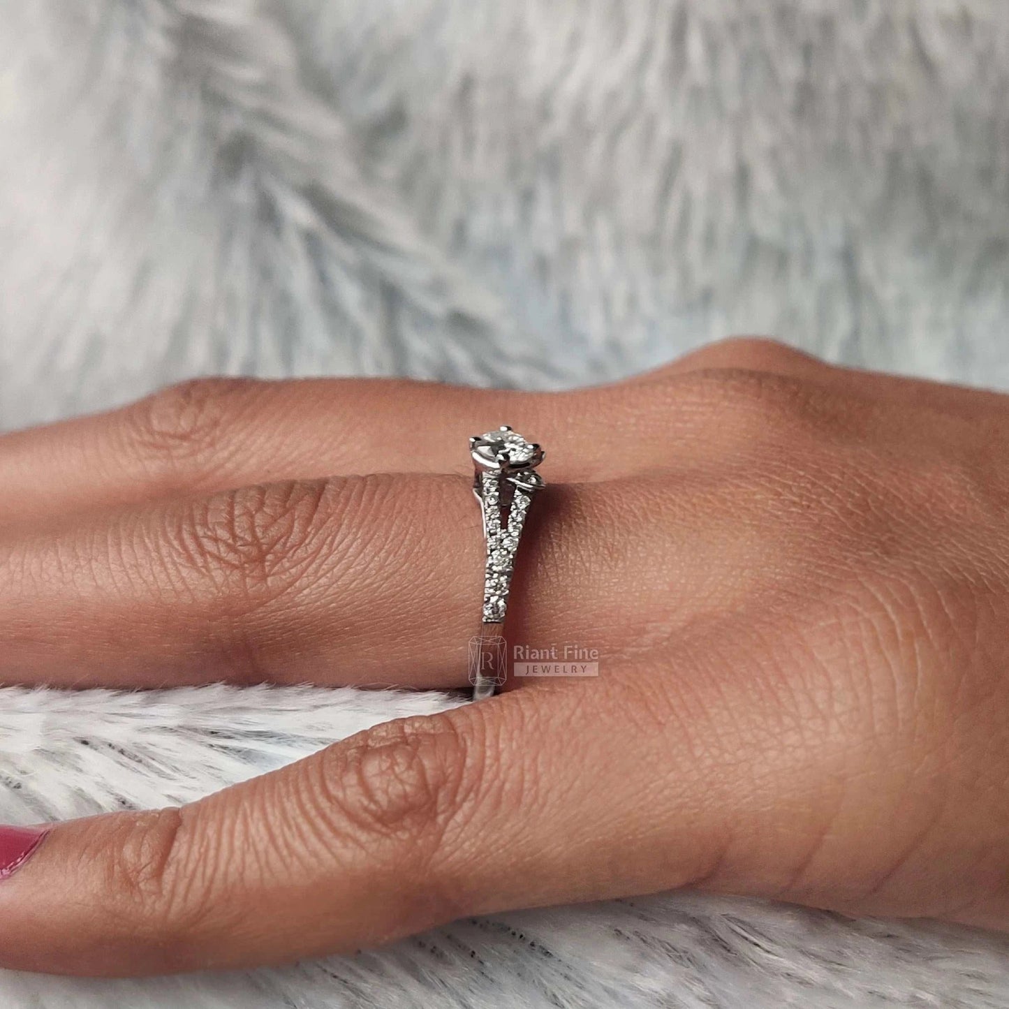 Round Cut Lab Grown Diamond Cat Ring in 14K White Gold - Riant Fine Jewelry LLC
