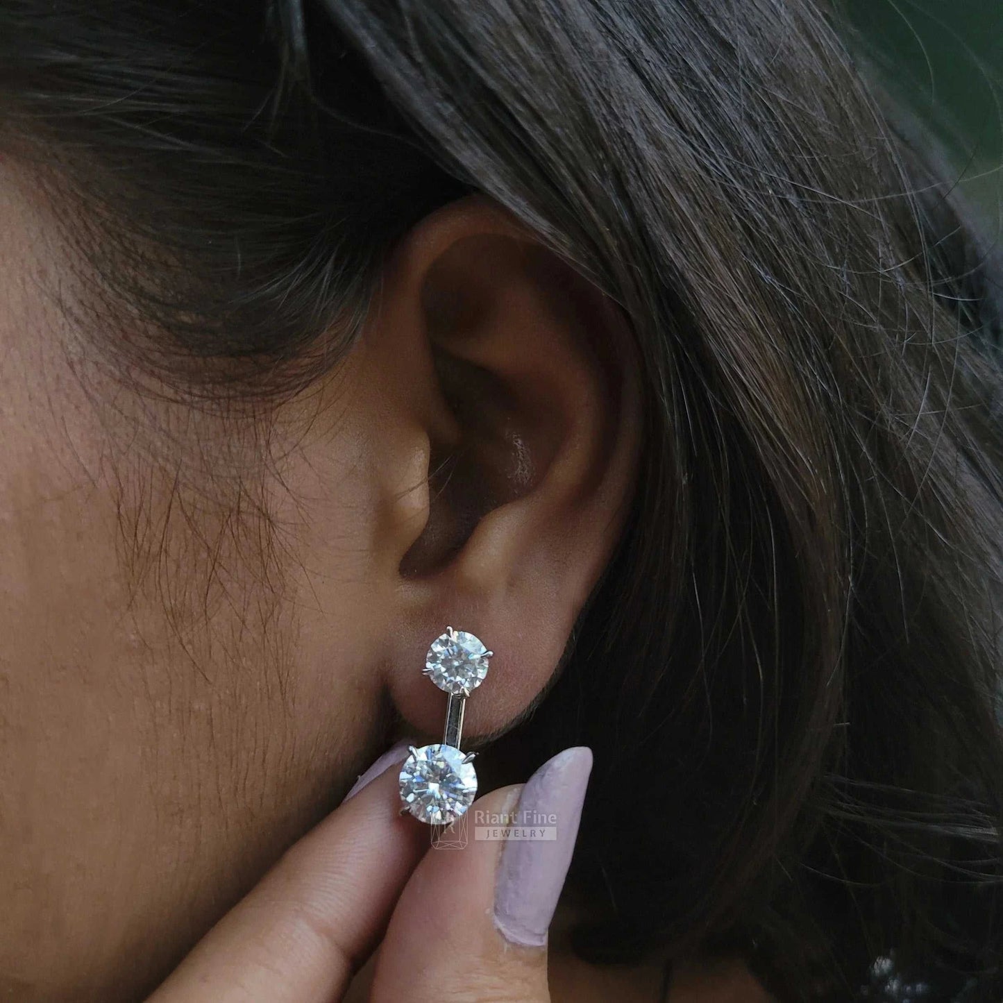 Round Cut Moissanite Drop & Dangle Stud Earrings - Riant Fine Jewelry LLC