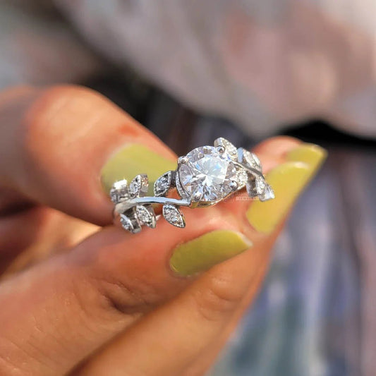 Round Diamond Leaf Style Gold Engagement Ring - Riant Fine Jewelry LLC
