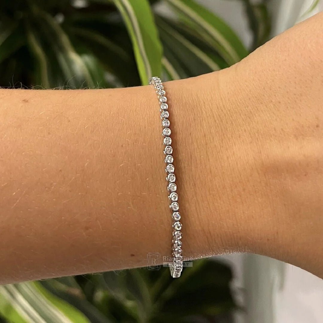 Round Lab Diamond Bezel Set Tennis Bracelet For Women - Riant Fine Jewelry LLC