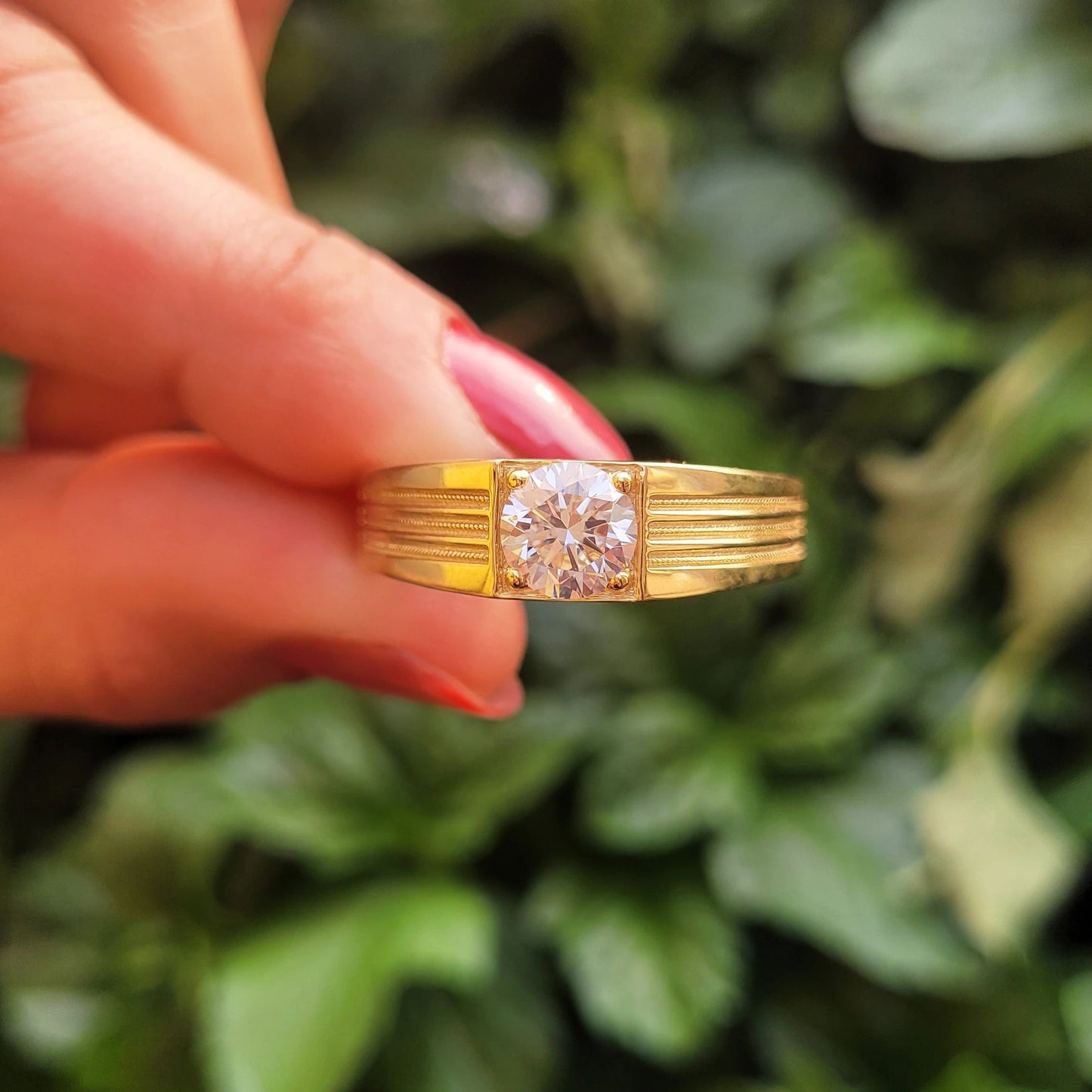 Round Lab Grown Diamond Mens Wedding Ring in 14K Yellow Gold - Riant Fine Jewelry LLC