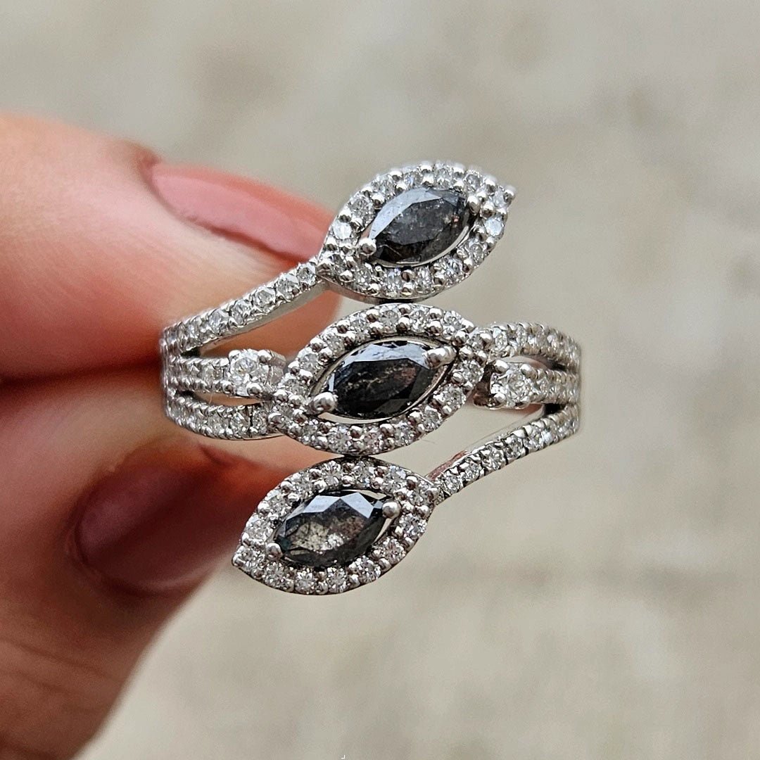 Salt and Pepper Diamond Three Stone Engagement Ring - Riant Fine Jewelry